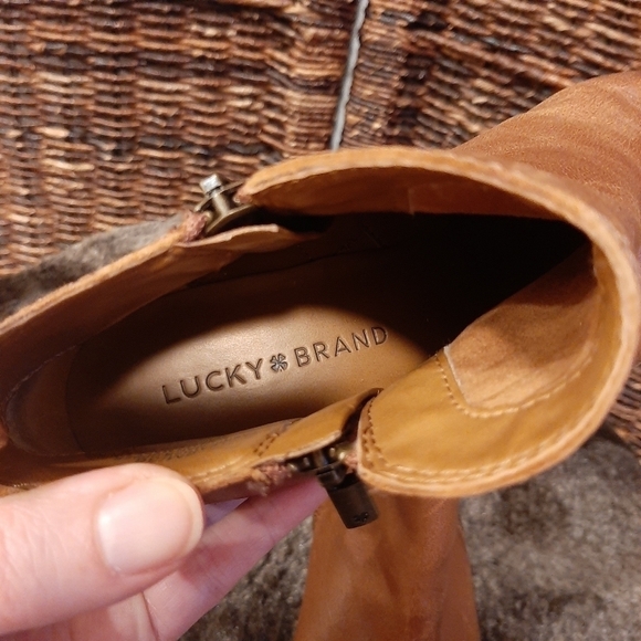 Lucky Brand Basel Leather Ankle Booties Toffee Brown Women's 6M Zippers Boots - Picture 11 of 12